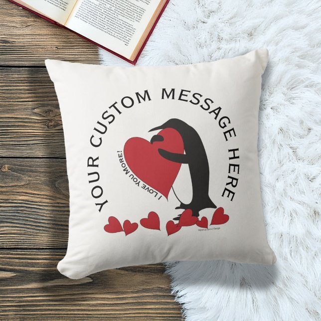 I Love You More! Penguin and Red Heart Cushion (Creator Uploaded)