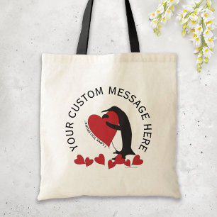 I Love You More! - Penguin and Red Heart Tote Bag