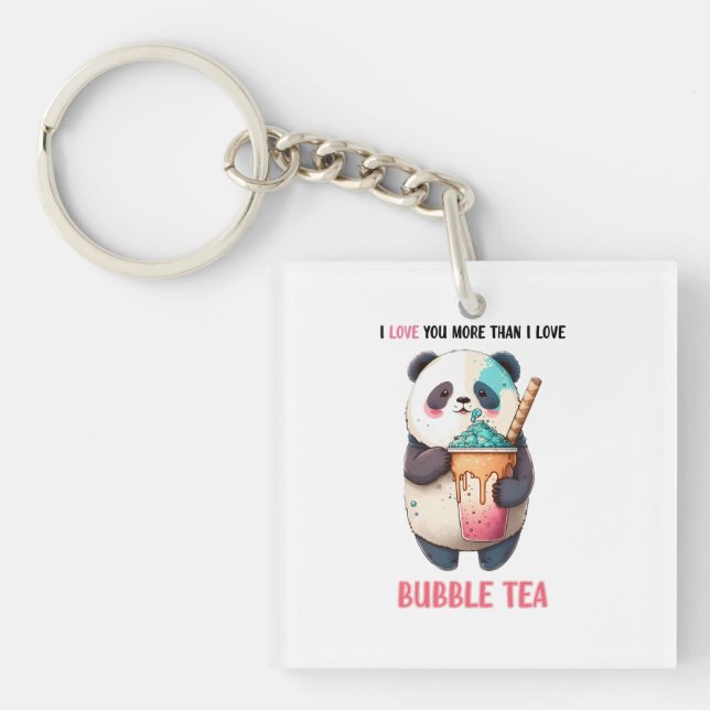 I love you more than bubble tea adorable panda key ring (Front)