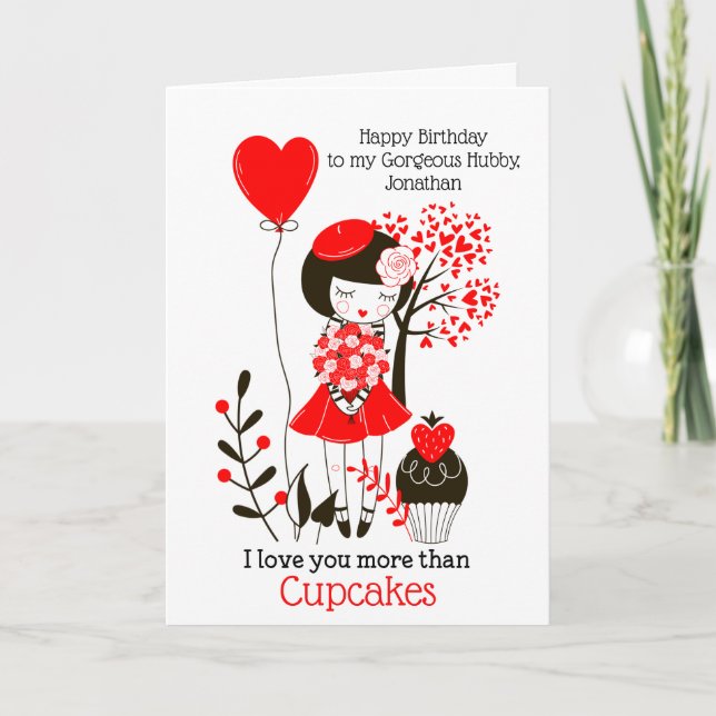 I love you more than Cupcakes/Husband Birthday Holiday Card (Front)