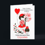 I love you more than Cupcakes/Husband Birthday Holiday Card<br><div class="desc">Striking red and black romantic design with typography I Love You More Than Cupcakes. Cupcakes can be customised to a different word if you wish and the inside message you can easily make your own.</div>