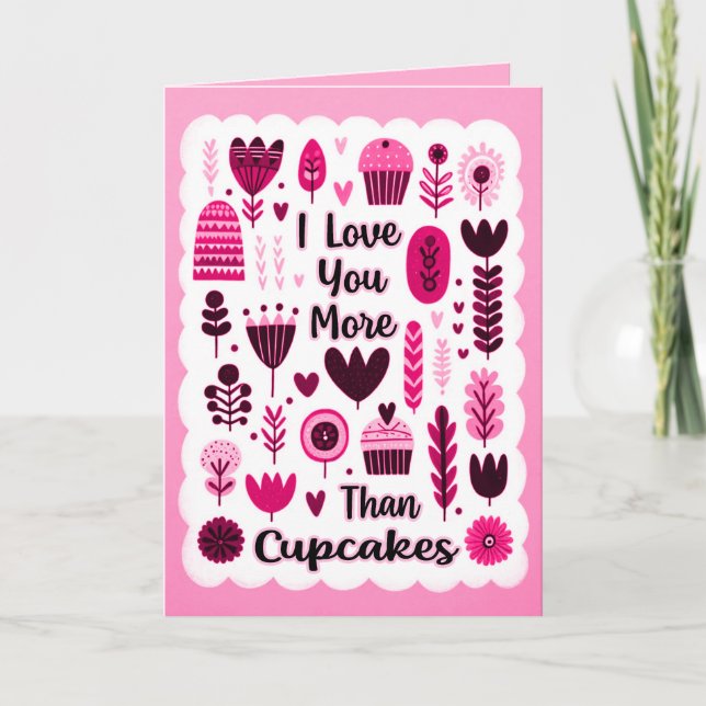 I Love You More Than Cupcakes Pink Valentines Day Thank You Card (Front)