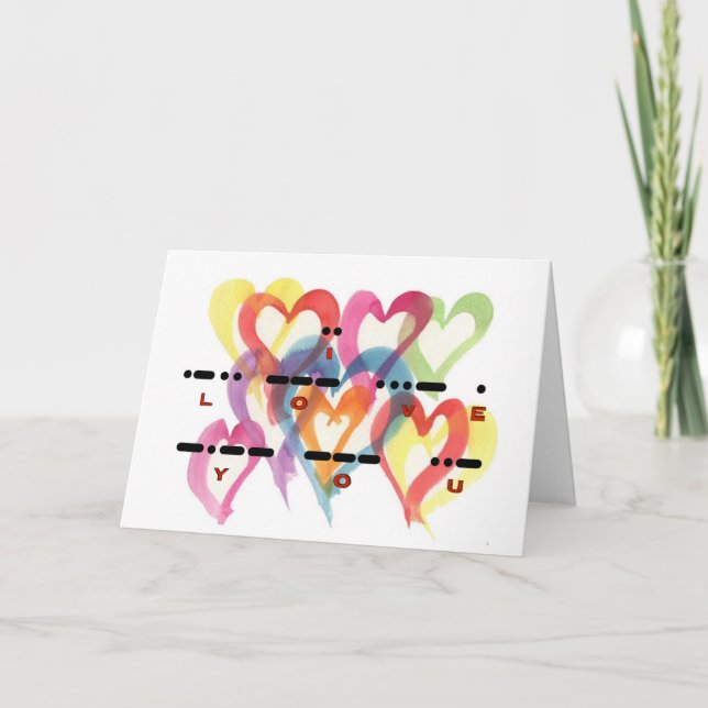I Love You Morse Code Multi-Hearts Card (Front)