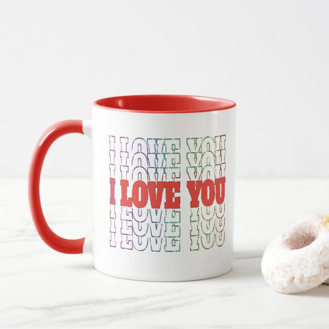 I Love You Mug - Valentine's Day Repeat Heart Gift (With Donut)