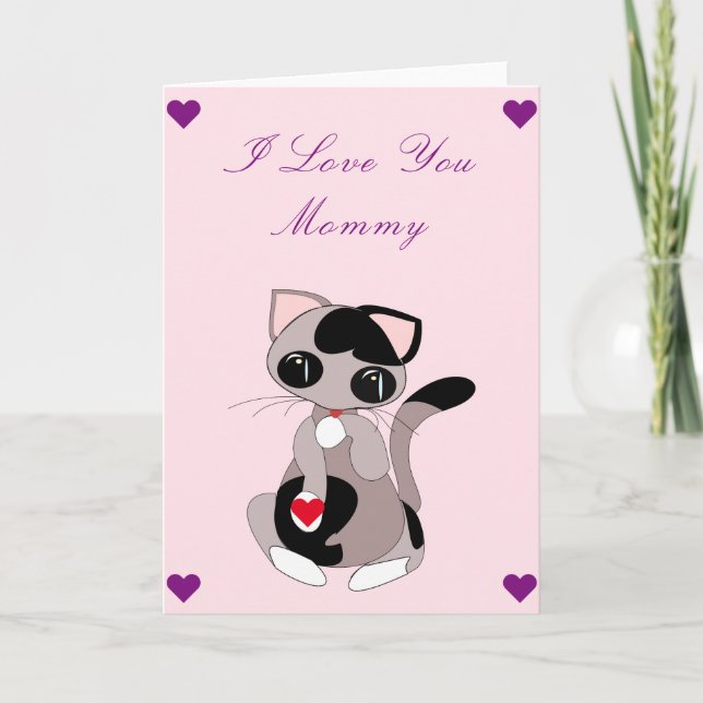 I Love You Mum Baby Card Cat with Heart Gift (Front)