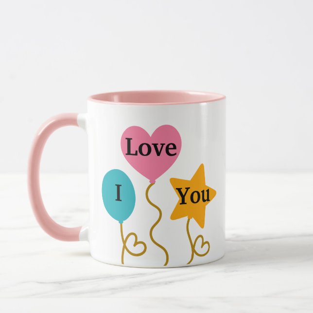 I Love You Mum, Balloons Add Name Personalised Mug (Left)