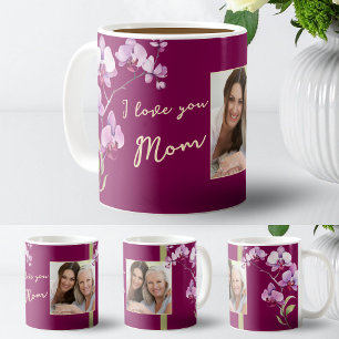 I Love You Mum Burgundy Orchid Photo Coffee Mug
