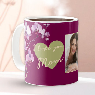 I Love You Mum Burgundy Sage Heart Photo Coffee Mug