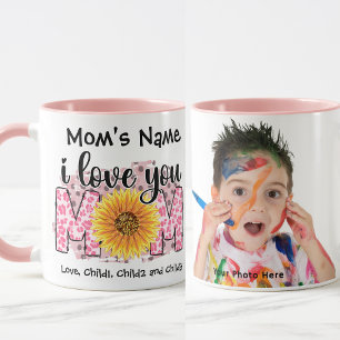 I Love You Mum Colourful Customisable Pink Photo Mug