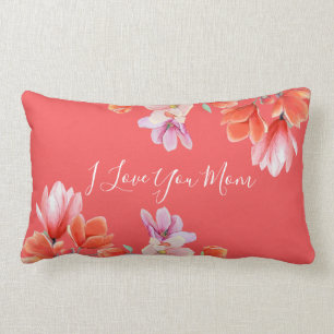 I Love You Mum Coral Floral Birthday Celebration Lumbar Cushion