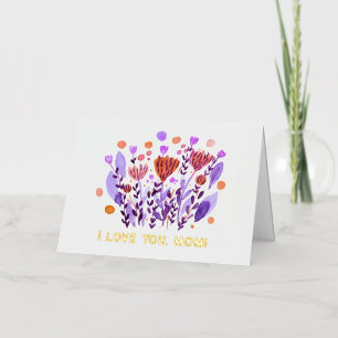 I love you, mum Cute retro doodle flowers Foil Holiday Card