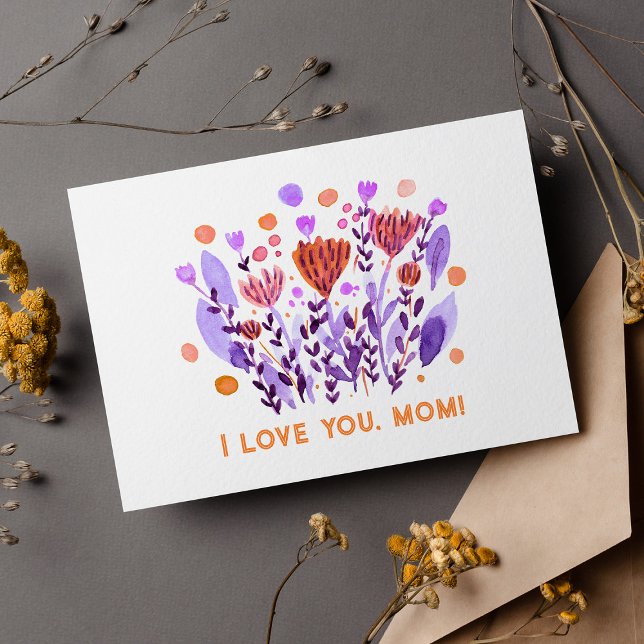 I love you, mum Cute retro doodle flowers Holiday Card (Creator Uploaded)