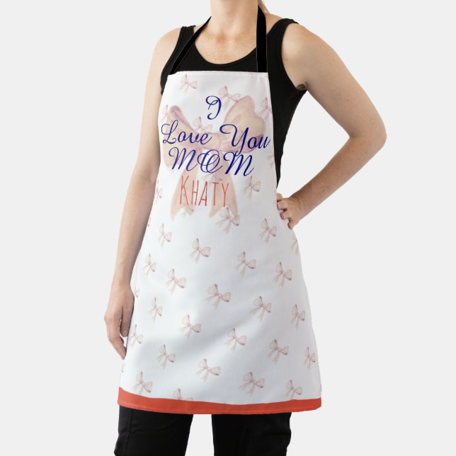 I Love You Mum Cute Ribbon Purple Orange Peach Apron (Insitu)