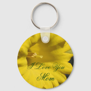 I Love You Mum Daffodil Flower  Key Ring