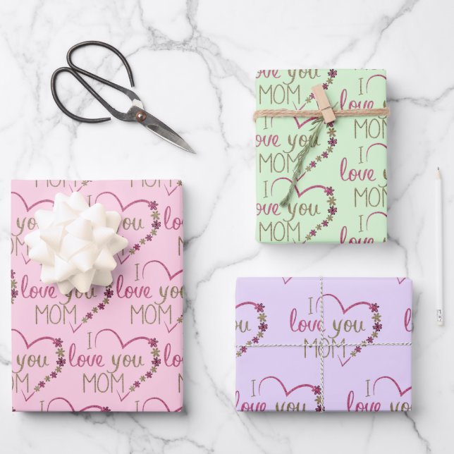 I Love You Mum Design  Wrapping Paper Sheet (Front)