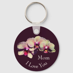 I Love You Mum Fancy Orchid Flowers  Key Ring