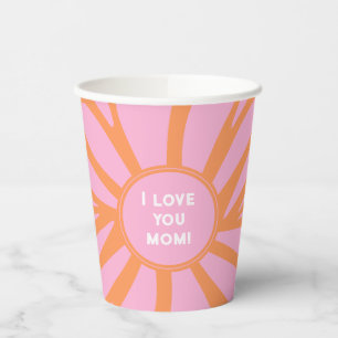 I love you mum floral burst pastel orange pink paper cups