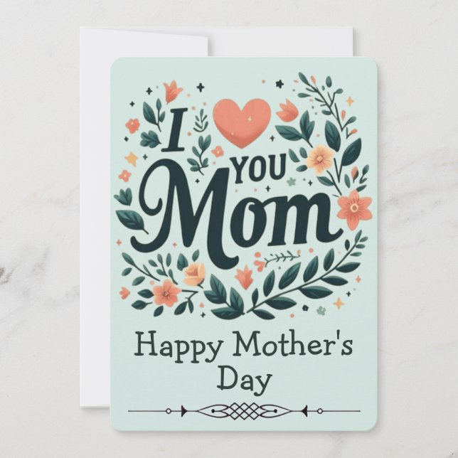 ​I Love You Mum Floral Wreath - Happy Mother's Day Invitation (Front)