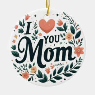 I Love You Mum - Floral Wreath Heart Ceramic Tree Decoration