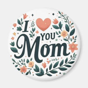 I Love You Mum - Floral Wreath Heart Magnet