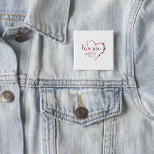 I Love You Mum Glitter Heart 15 Cm Square Badge