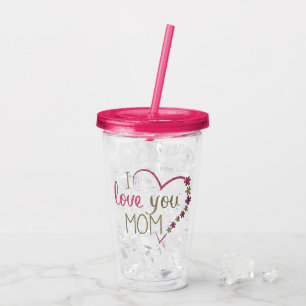 I Love You Mum Glitter Heart Acrylic Tumbler