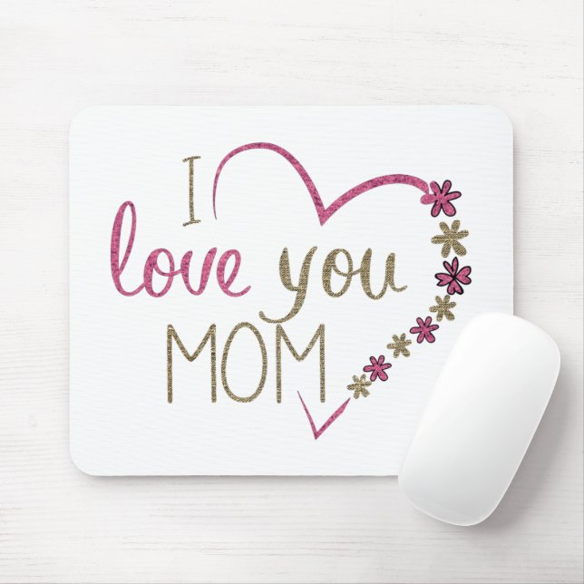 I Love You Mum Glitter Heart Mouse Pad (With Mouse)