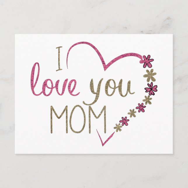 I Love You Mum Glitter Heart Postcard (Front)