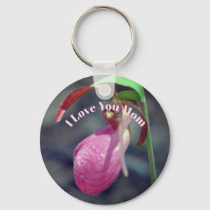 I Love You Mum Lady Slipper Flower  Key Ring