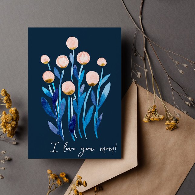 I love you mum minimal abstract watercolor flowers card (Creator Uploaded)