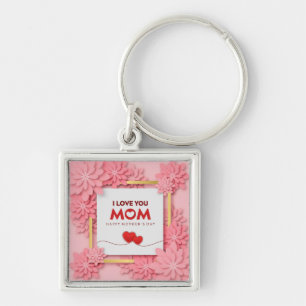 I Love You Mum Mother’s Day Floral and Gold Key Ring