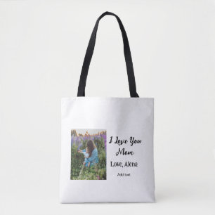 I love you mum mother's day elegant add photo text tote bag