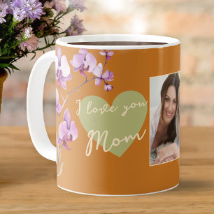 I Love You Mum Orange Sage Heart Photo Coffee Mug