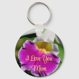 I Love You Mum Orchid Flower  Key Ring