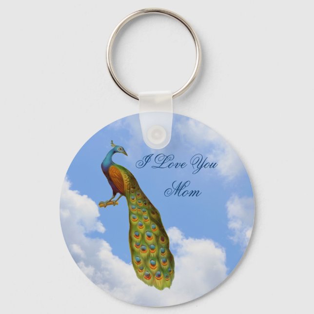 I Love You Mum Peacock Art Keychain (Front)