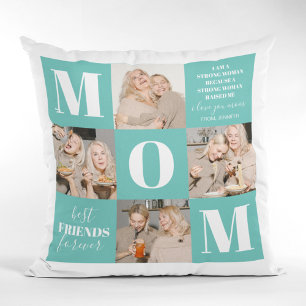 I Love You Mum Photo Collage Teal Cushion