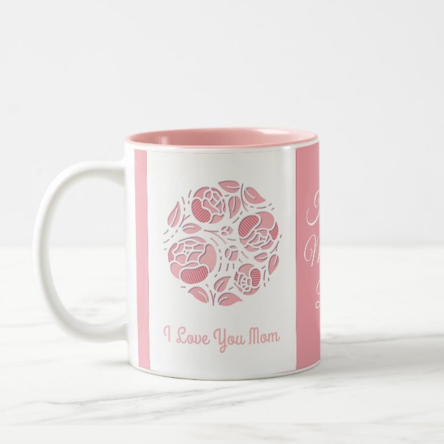 I Love You Mum Pink White Mother's Day Two-Tone Coffee Mug (Left)