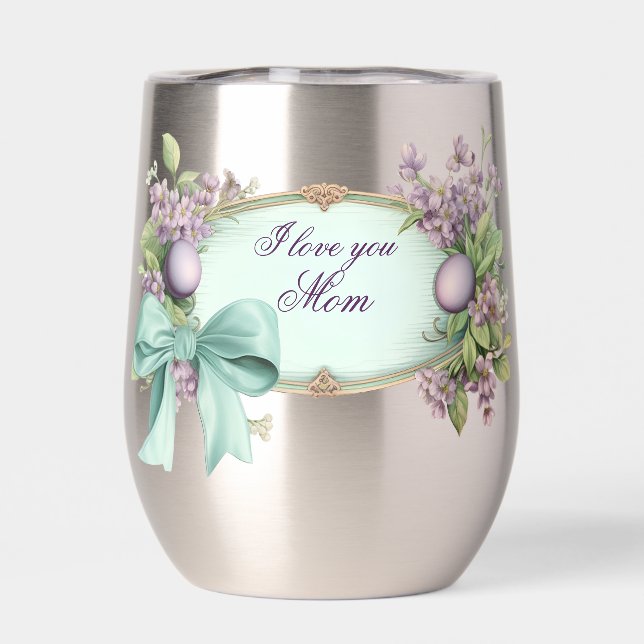 I love you Mum Purple Aqua Spring Flowers (Back)