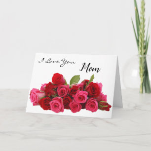 I Love You Mum Red and Pink Rose Bouquet Holiday Card