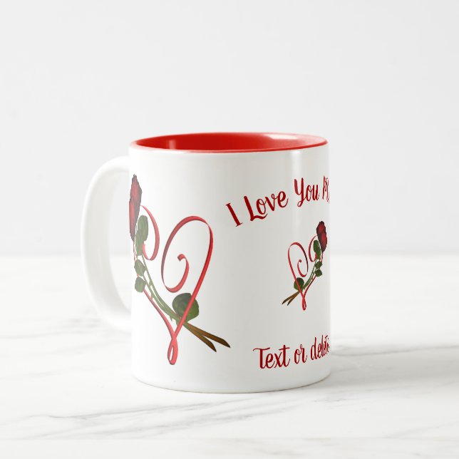 I Love You Mum Red Roses Heart Personalised Two-Tone Coffee Mug (Front Left)