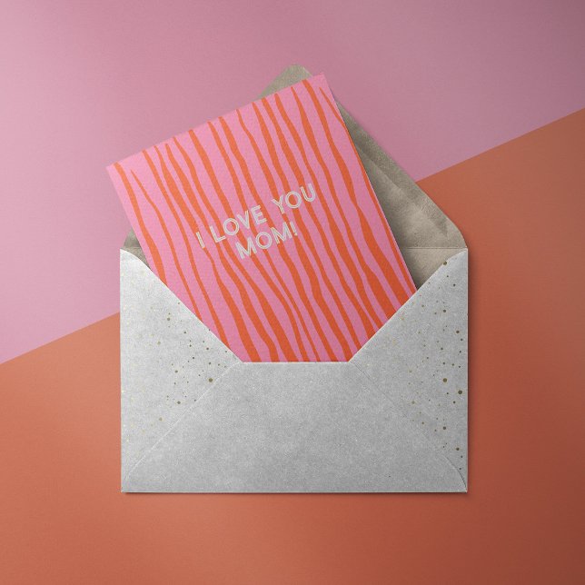 I love you mum retro wavy lines pastel orange pink holiday card (Creator Uploaded)