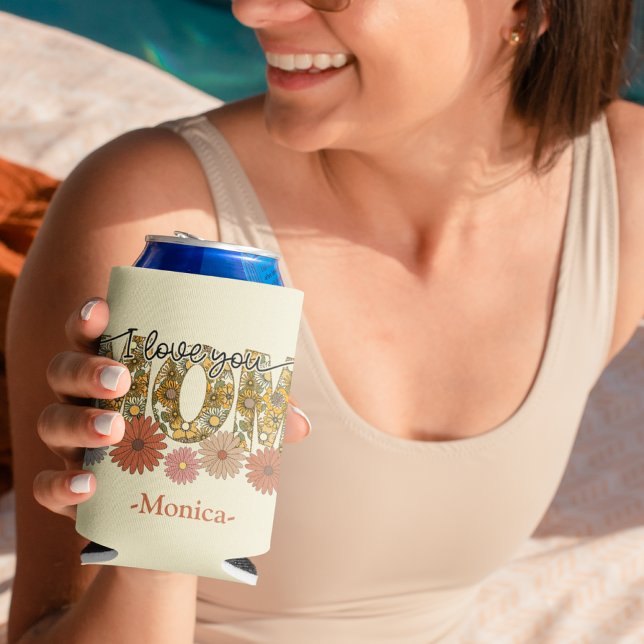 i love you Mum vintage flowers Can Cooler (i love you Mom vintage flowers Can Cooler)