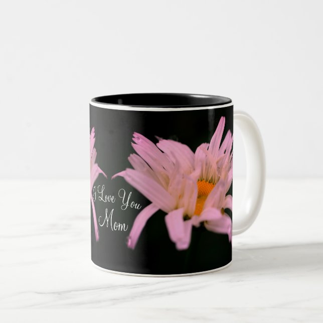 I Love You Mum White Daisy Personalised  Two-Tone Coffee Mug (Front Right)