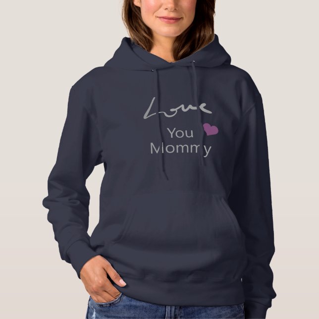 I Love You Mummy Elegant Silver Script Navy Blue Hoodie (Front)