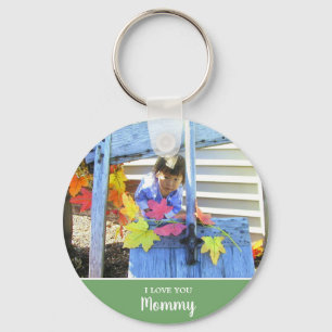 I Love You Mummy Modern 2 Photo Green Key Ring
