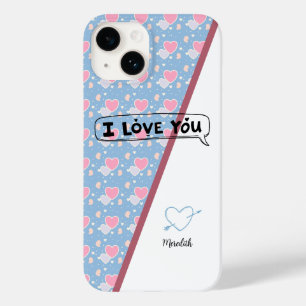 I love you "name" blue and pink heart pattern Case-Mate iPhone 14 case