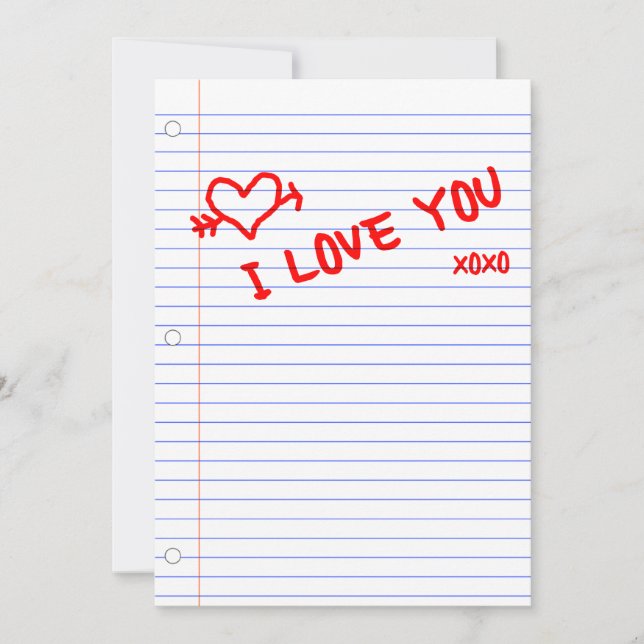 i love you : notebook paper invitation (Front)