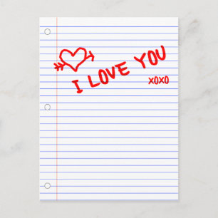 i love you : notebook paper postcard