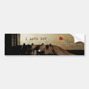 I Love You, Old Typewriter Red Rose Vintage Letter Bumper Sticker