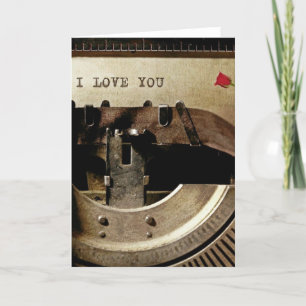 I Love You, Old Typewriter Red Rose Vintage Letter Card